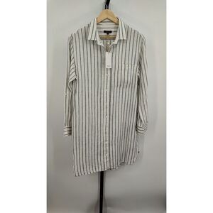 Quince 100% European Linen Striped Shirt Dress - oatmeal and black